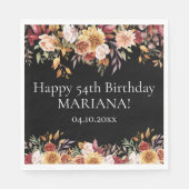 Herfst Foliage Flowers Zwart Verjaardagsfeestje Servet (Voorkant)