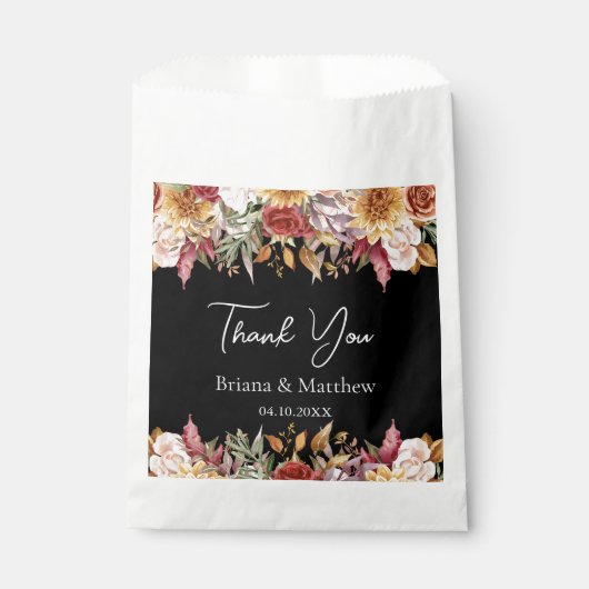 Herfst Foliage Flowers Zwart-wit bruiloft Bedankzakje (Voorkant)