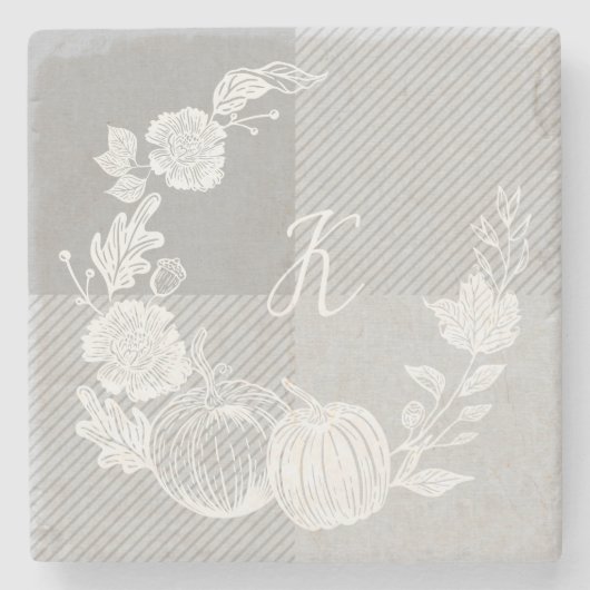 Herfst Foliage Herfstbloemen & Pompoenen Grijs Pla Stenen Onderzetter (Voorkant)