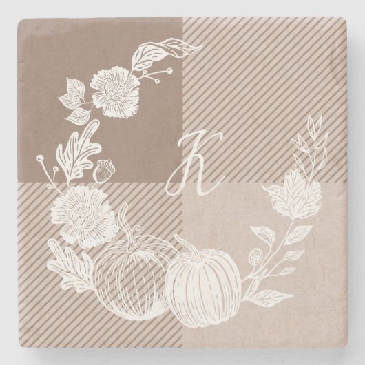 Herfst Foliage Herfstbloemen & Pompoenen Taupe Pla Stenen Onderzetter (Voorkant)