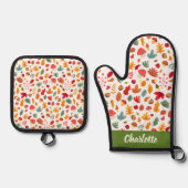 Herfst Foliage Herfstpatroon Aangepaste naam Ovenwant & Pannenlap Set (Voorkant)