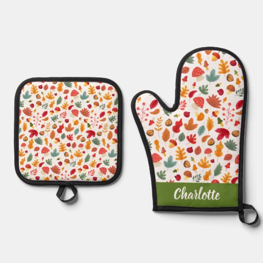 Herfst Foliage Herfstpatroon Aangepaste naam Ovenwant & Pannenlap Set (Voorkant)