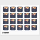 Herfst Foliage Navy Blue Verjaardagsfeestje Favor Vierkante Sticker (Vel)