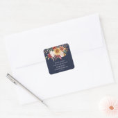 Herfst Foliage Navy Blue Verjaardagsfeestje Favor Vierkante Sticker (Envelop)