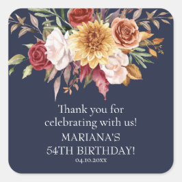 Herfst Foliage Navy Blue Verjaardagsfeestje Favor Vierkante Sticker