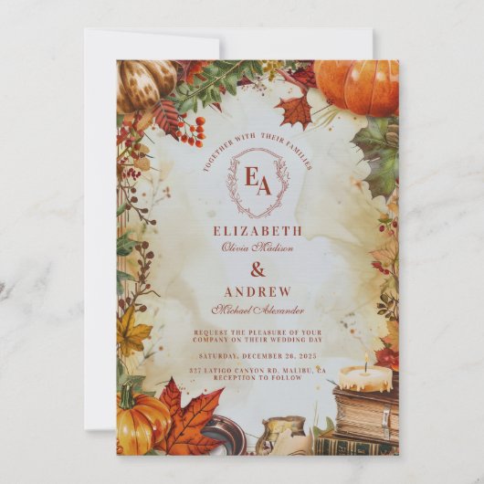 Herfst Foliage Oogst Pompoen bruiloft Kaart (Voorkant)