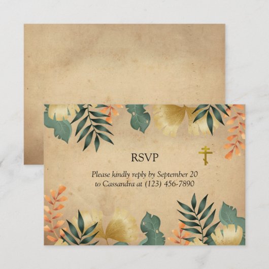Herfst Foliage Orthodox Christelijk Funeral RSVP Kaartje (Voorkant / Achterkant)