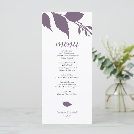 Herfst Foliage Plum Paars Menu Kaart (Staand voorkant)