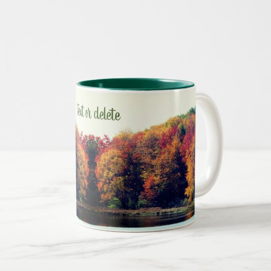 Herfst Foliage Pond Natuur Gepersonaliseerd Tweekleurige Koffiemok (Voorkant rechts)