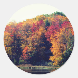 Herfst Foliage Pond Natuur Ronde Sticker