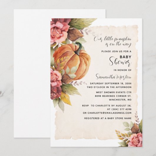 Herfst Foliage Pumpkin Baby shower Kaart (Voorkant / Achterkant)
