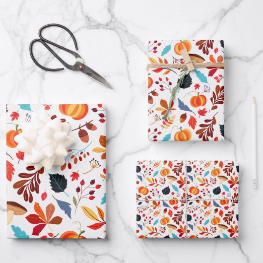 Herfst Foliage Pumpkin Halloween Theme Inpakpapier Vel (Voorkant)