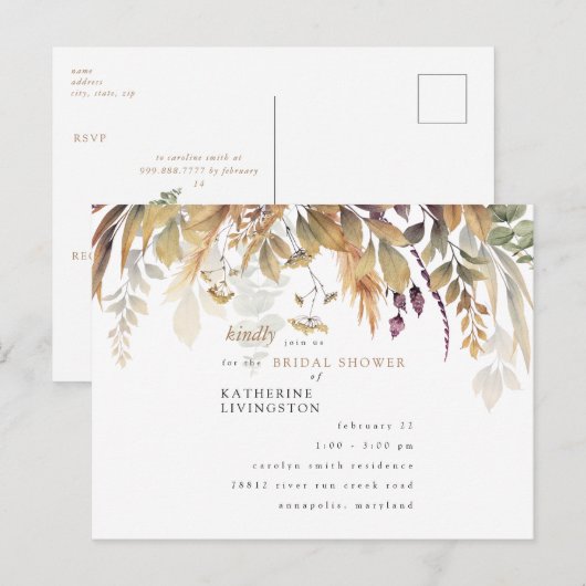 Herfst Foliage Rustic Bridal Shower Briefkaart (Voorkant / Achterkant)
