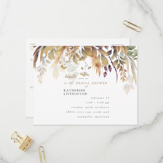 Herfst Foliage Rustic Bridal Shower Uitnodiging Briefkaart (Voorkant / Achterkant in situ)