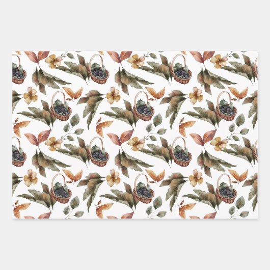 Herfst Foliage Rustige Waterverf Botanische patron Inpakpapier Vel (Voorkant 3)