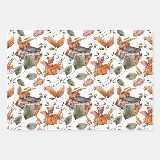 Herfst Foliage Rustige Waterverf Botanische patron Inpakpapier Vel (Voorkant 2)