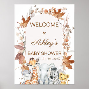 Herfst Foliage Safari Baby shower Welkom Poster