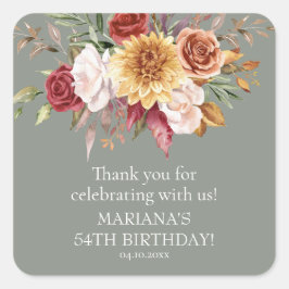 Herfst Foliage Sage Groen Verjaardagsfeestje Favor Vierkante Sticker
