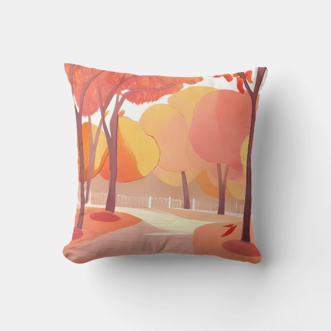 Herfst Foliage Stroll | Abstracte Waterverf Kussen (Voorkant)