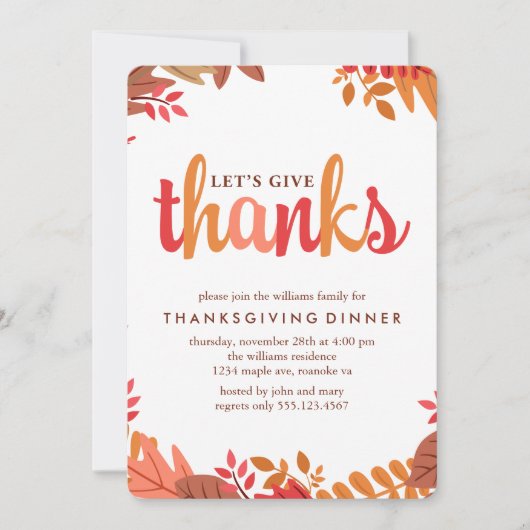 Herfst Foliage Thanksgiving Diner Kaart (Voorkant)