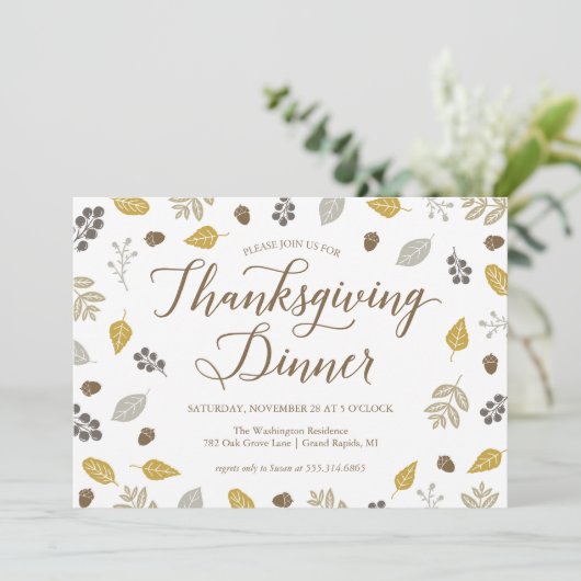 Herfst Foliage Thanksgiving Dinner Party Invitatio Kaart (Staand voorkant)