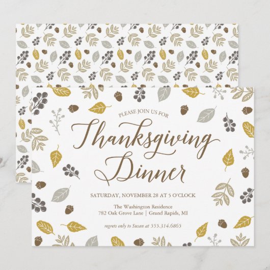 Herfst Foliage Thanksgiving Dinner Party Invitatio Kaart (Voorkant / Achterkant)