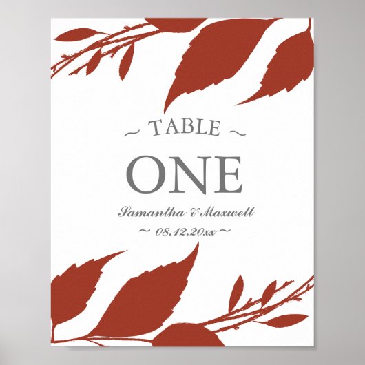 Herfst Foliage verbrand Oranje lederen tabelnummer Poster (Voorkant)