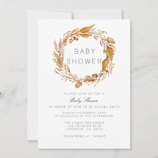 Herfst Foliage Waterverf | Baby shower uitnodigen Kaart (Voorkant)