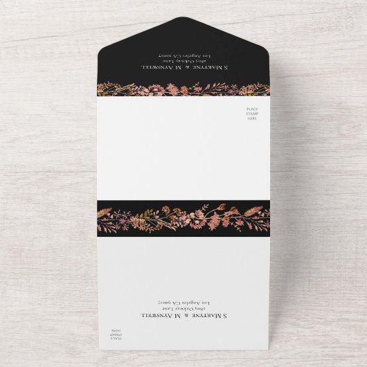 Herfst Foliage Waterverf Wreatding Wedding Black All In One Uitnodiging (Buitenkant)