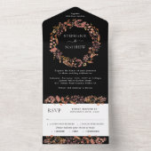 Herfst Foliage Waterverf Wreatding Wedding Black All In One Uitnodiging (Binnen)