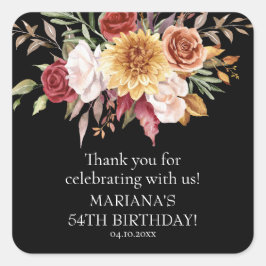 Herfst Foliage Zwart Verjaardagsfeestje Favor Vierkante Sticker
