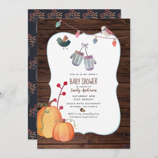 Herfst Folk Art Babyshower Uitnodiging Rustiek (Voorkant / Achterkant)