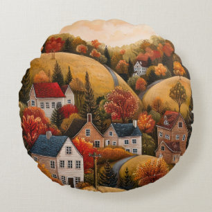 Herfst Folk Art Olieverf Schilderen Ronde Kussen