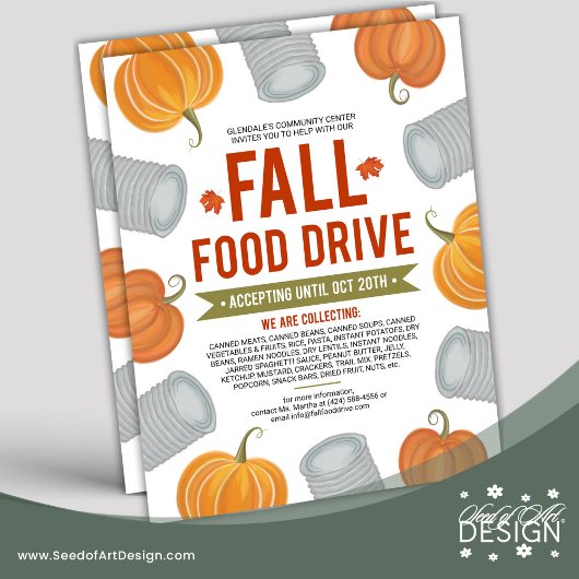 Herfst Food Drive Pompoenen & Cans Lijst Donatie Flyer