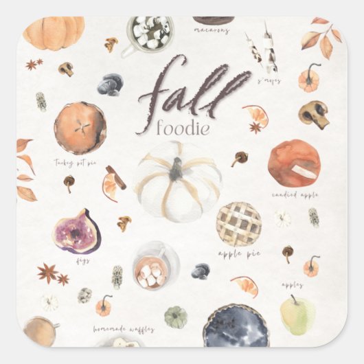 Herfst Foodie Bucket List Thanksgiving Dinner Vierkante Sticker (Voorkant)