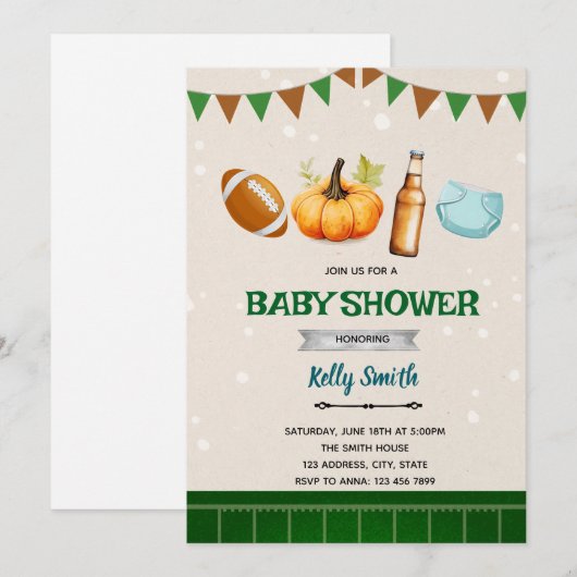 Herfst Football Luier Douche Uitnodiging (Voorkant / Achterkant)