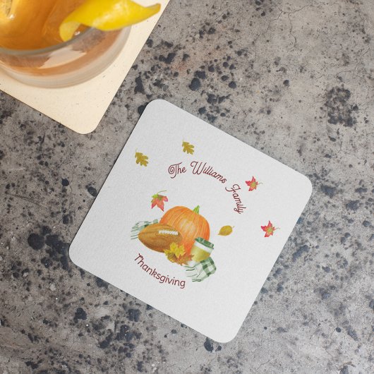 Herfst Football Pumpkin Latte Waterverf Kartonnen Onderzetters