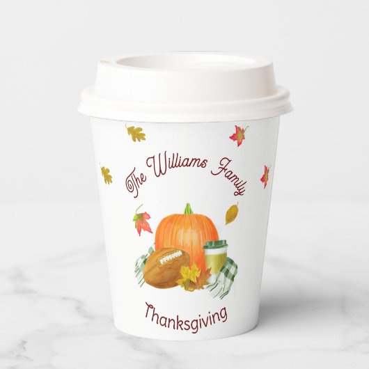 Herfst Football Pumpkin Latte Waterverf Papieren Bekers (Achterkant)