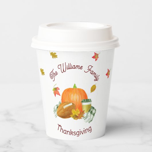 Herfst Football Pumpkin Latte Waterverf Papieren Bekers (Voorkant)
