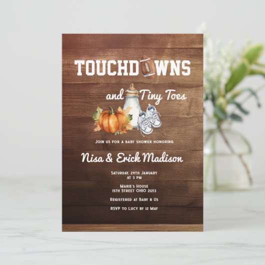 Herfst Football Touchdown Tiny Toes Baby shower Kaart (Staand voorkant)