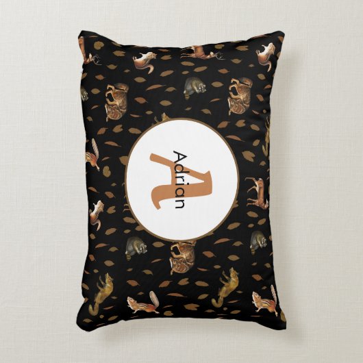 Herfst Forest Animals Autumn Leaves Monogram Accent Kussen (Voorkant(Verticaal))