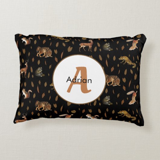 Herfst Forest Animals Autumn Leaves Monogram Accent Kussen (Achterkant)