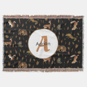 Herfst Forest Animals Autumn Leaves Monogram Deken (Voorkant)