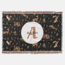 Herfst Forest Animals Autumn Leaves Monogram Deken