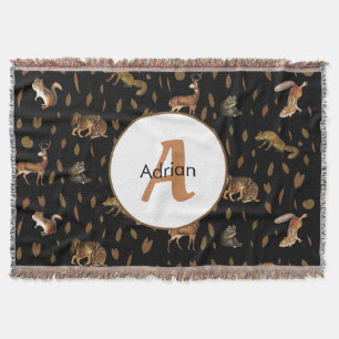Herfst Forest Animals Autumn Leaves Monogram Deken