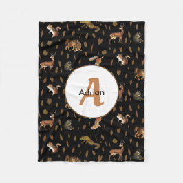 Herfst Forest Animals Autumn Leaves Monogram Fleece Deken