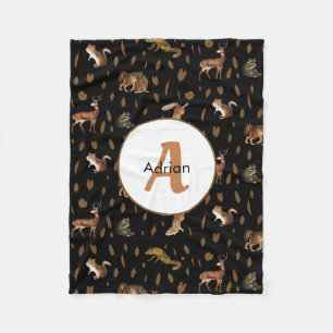 Herfst Forest Animals Autumn Leaves Monogram Fleece Deken