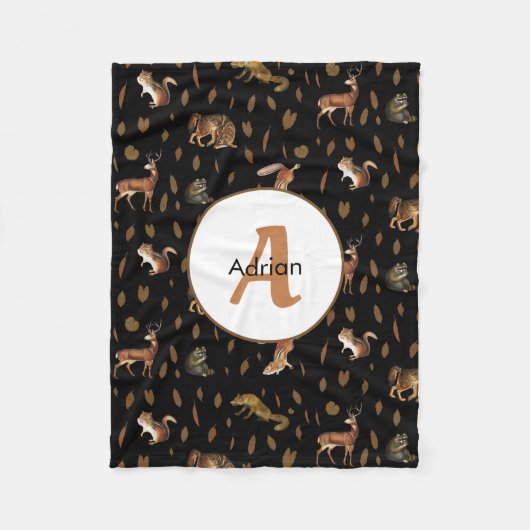 Herfst Forest Animals Autumn Leaves Monogram Fleece Deken (Voorkant)