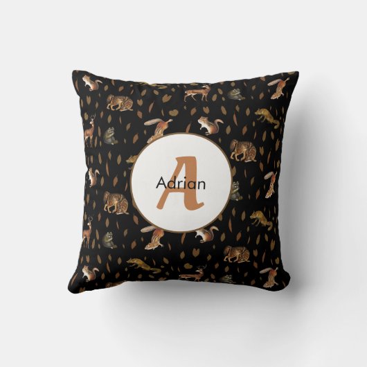 Herfst Forest Animals Autumn Leaves Monogram Kussen (Achterkant)