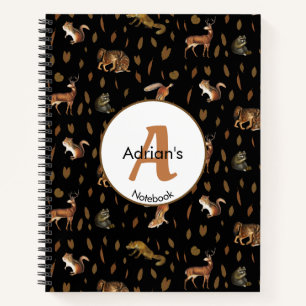 Herfst Forest Animals Autumn Leaves Monogram Schoo Notitieboek
